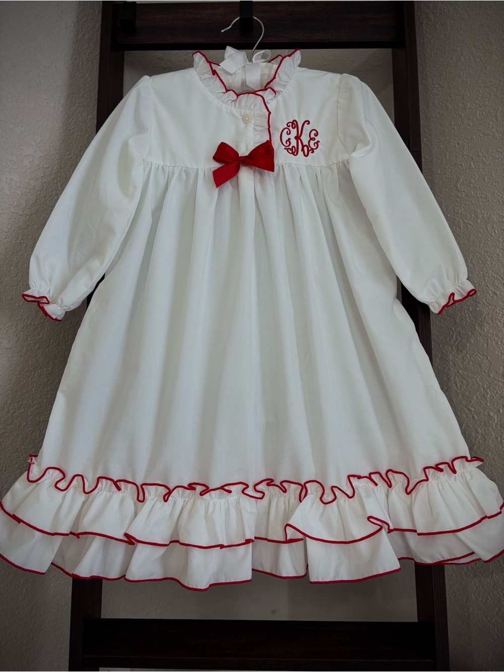 Cecil and Lou
White And Red Ruffle Night Gown